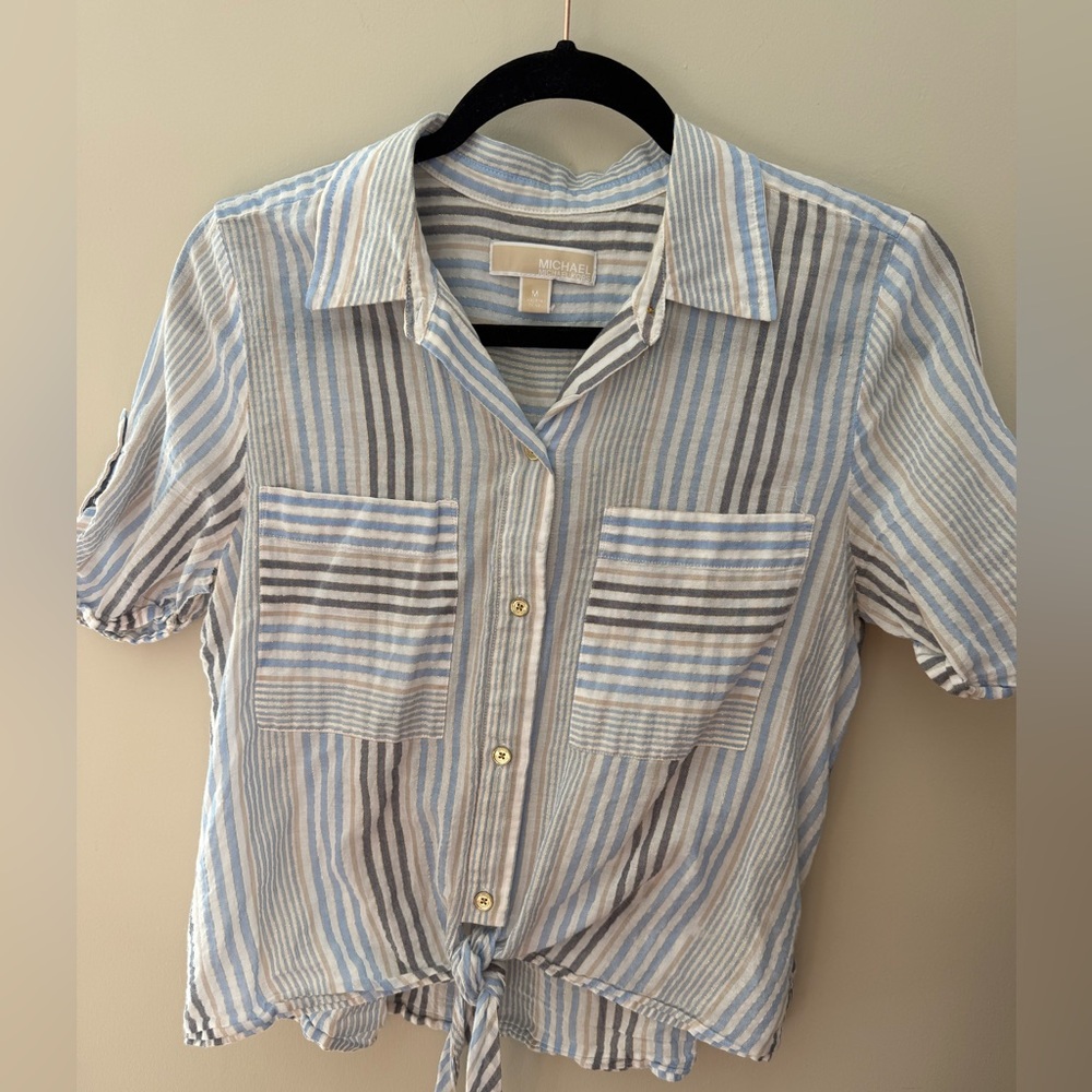 Michael Kors shimmering button up top